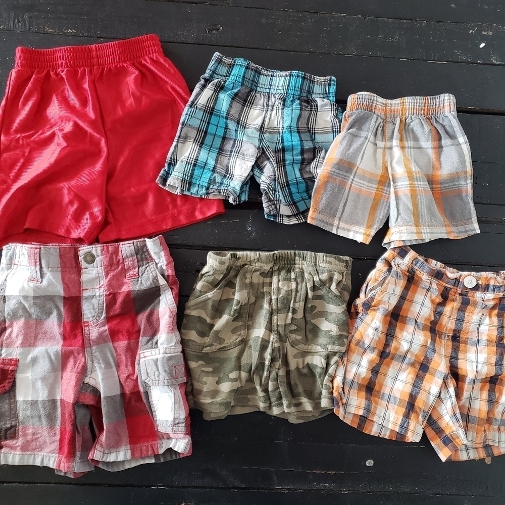 Bundle Lot of 6 Pairs Shorts Baby Boy 18 24 Months Plaid Camo Blue Red Orange